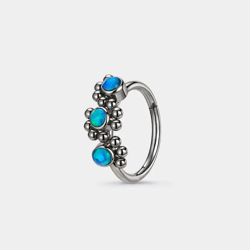 OUFER BOHO Style Triple Blue Opal 20G Hinged Segment Nose Hoop Nose Ring