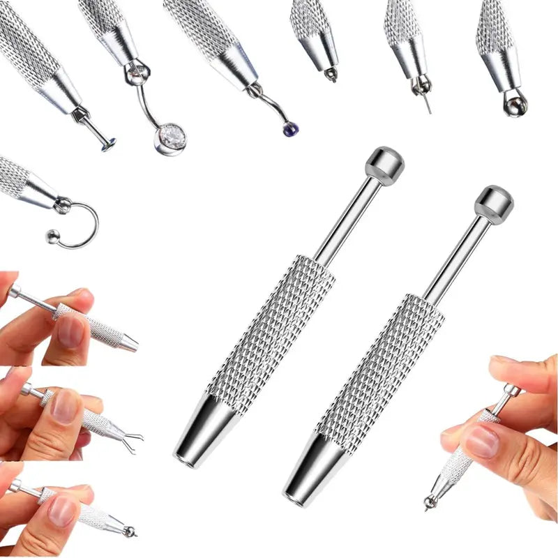 Oufer Push-in Style Quad Prong Bead Ball Holder, Body Jewelry Changer Kit 14/16G/18G/20G  for youer for Nose Piercing, Ear Piercing 6.4cm Stainless Steel Geometric Piercing Grabber Tool for Changing Jewelry, Piercing Tools For Jewelry Chnaging