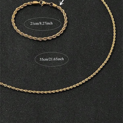 Elegant Stainless Steel Braided Bracelet and Necklace Set, Fashion Jewelry Set, Matching Jewelry Set, Perfect Gift for Friends and Family, Ideal for Parties and Daily Wear, Fashionable Jewelry Set