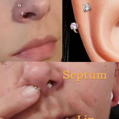 Unisex Stainless Steel CZ Nose Rings Set, Heart & Flower Design, L-Shaped Studs & Hoop Styles, 18G Nose Piercing Jewelry with Rhinestone Accents, Chic Body Jewelry