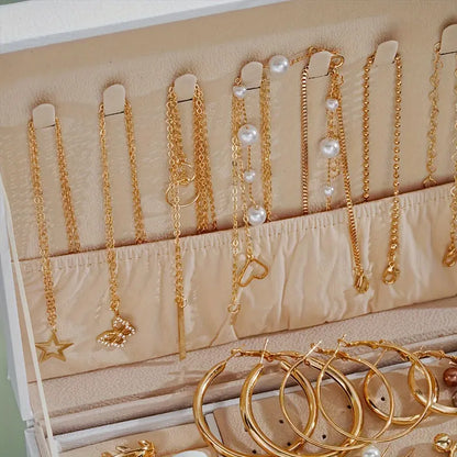 86-piece set of fashionable and elegant gold-plated butterfly necklace, heart-shaped ring, imitation pearl earrings, earrings, 4 in 1 multi-piece jewelry set, suitable for girls' daily travel, party and holiday gifts, fashion accessories (No box)