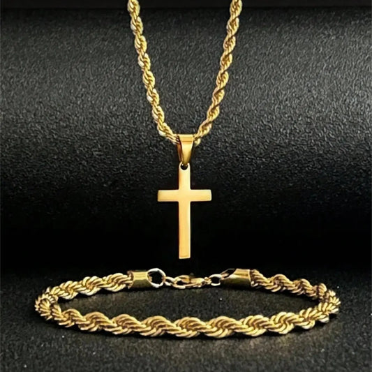 Vintage Unisex Twisted Chain Design Necklace & Bracelet Jewelry Set, Necklace And Bracelet Set, Jewelry Men, Perfect Gift for Dad, Festive Season Present, Unique Accessory, Accessories Set
