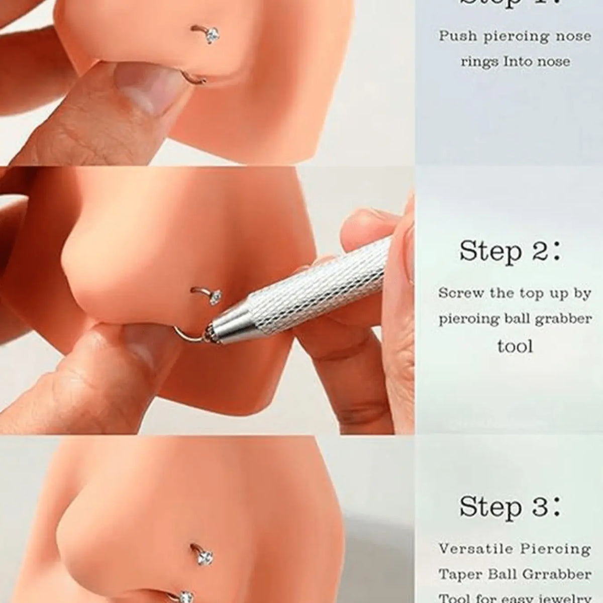 2pcs Horse Shoe Nose Rings/Studs 16G Internal Threaded Stainless Steel Alloy CZ Nose Rings, Body Piercing Jewelry, Includes Piercing Tool, Suitable For Lip, Eyebrow, Ear Cartilage, Earlobe, Nose Piercing