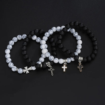 Men's Stainless Steel Fashion Jewelry Set, Casual Punk Cross Pendant Necklace Chain Bracelet Ring Set, Geometric Pattern, All Seasons Gift, Necklace and Bracelet Set