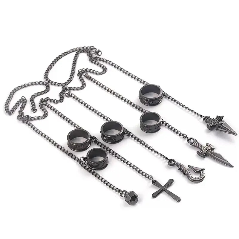 Unisex Anime-Inspired Metal Chain-Link Bracelet with 5-Ring Kurapika Finger Chains, Hunter x Hunter Cosplay Collectible - Casual Costume Jewelry for Cosplay Events, Flower Accent, Small Parts Choking Hazard Note
