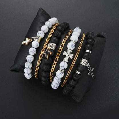 21-Piece Stainless Steel Jewelry Set, Fashionable Jewellery Gift Set, Trendy Jewelry Set, Men's Fashion Casual Punk Cross Pendant Necklace Bracelet Ring Set, Perfect Gift for Father's Day