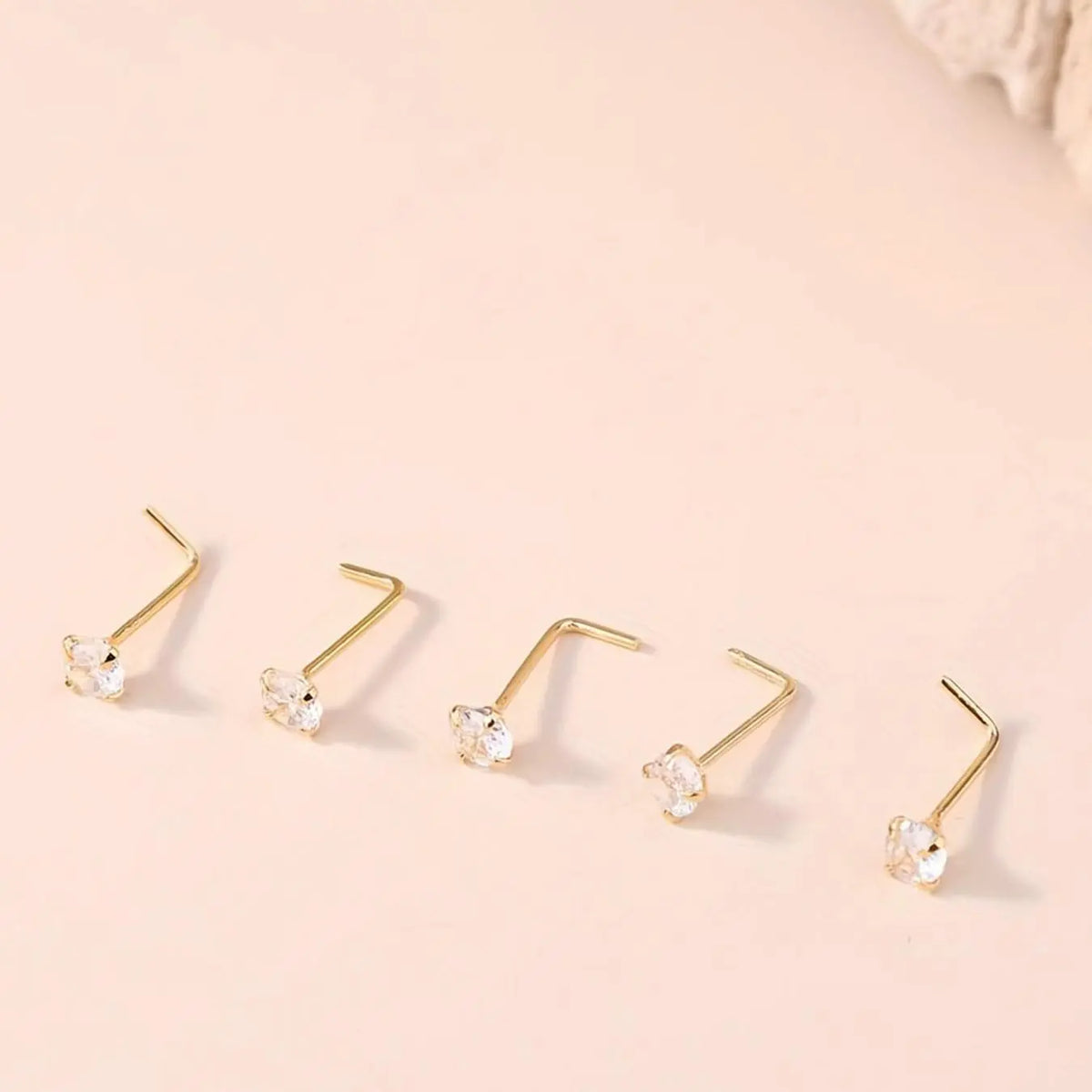 L Shaped Nose Studs, Nose Piercing Jewelry for Women & Men, Chic Body Jewelry, Stainless Steel Body Jewelry for Parties and Daily Wear, Rhinestone Nose Studs, Body Jewellery