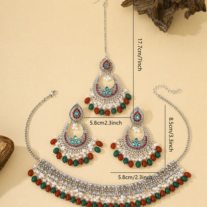 Fashionable Ethnic Style Mangatika Costume Jewelry Set, Bridal Jewelry Set for Wedding, Includes Head Chain, Necklace, Earrings, Perfect for Brides & Parties