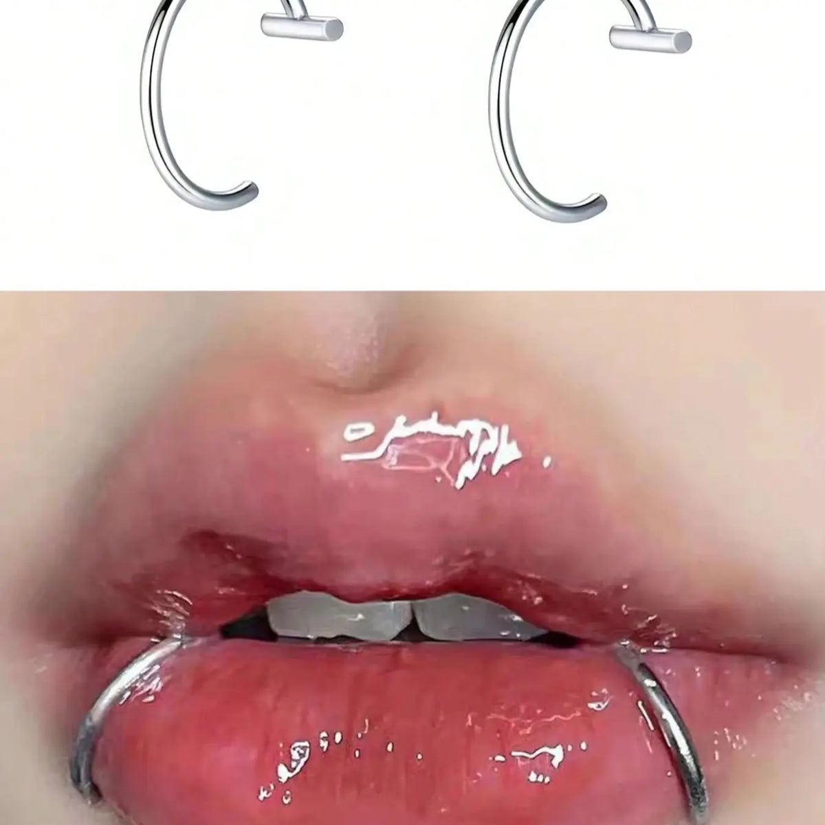 Gothic Stainless Steel Fake Lip Ring, Vampire Tooth Design, Plain Pattern, Unisex Costume Jewelry, Mouth Jewelry for Cosplay, Halloween and Parties, Suitable for All Seasons