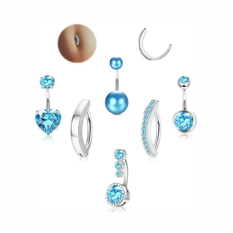 LOLIAS Women's Silver/14 Karat Gold Plated Surgical Stainless Steel CZ Clicker Belly Button Rings Pack for Navel Piercings