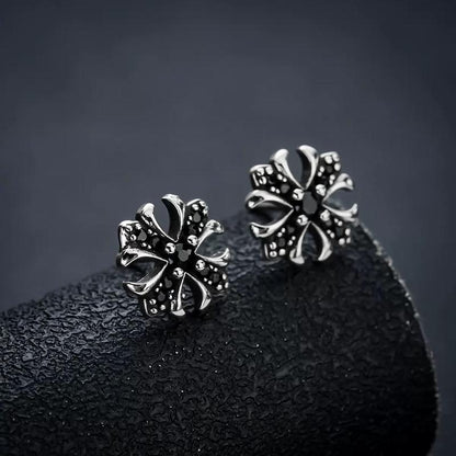 Unisex Gothic Studded Cross 1 Pair Earrings - Vintage Punk Alloy Rhinestone Emo Jewelry, Lightweight Dark Style Casual Shining Streetwear Studs, Women's Party & Daily Accessories
