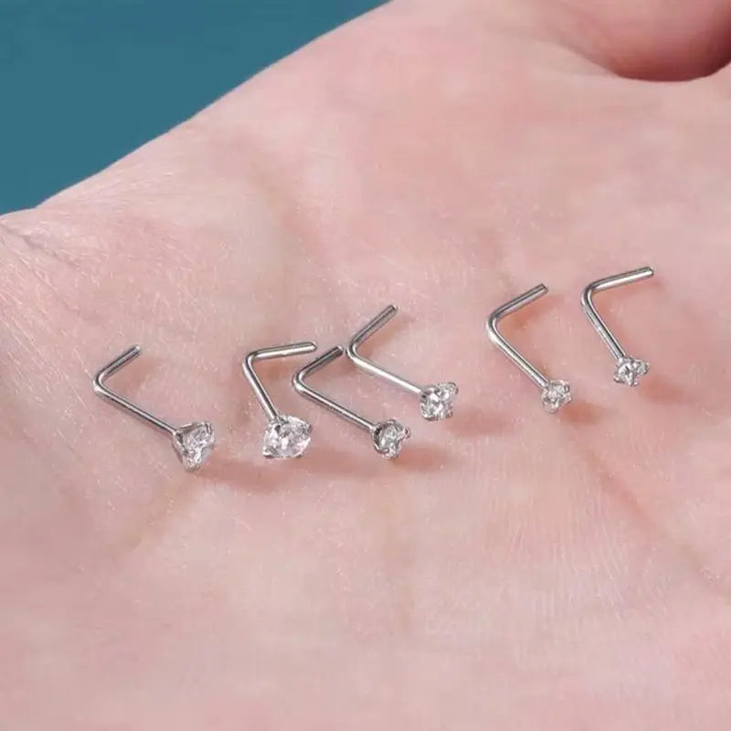 Unisex 6pcs 20G-18G 316L Surgical Stainless Steel Nose Studs - Hypoallergenic Corkscrew Nose Piercing Jewelry with 1.5mm-3mm Clear Cubic Zirconia Tops, Silver Option for Female, Male Adults, Versatile Addition Accessories