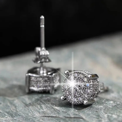 Women's Bling Sparkle Shine Ear Studs - Retro Look Round Zircon Starburst Rhinestone Jewelry, Unisex Fit Cool Costume Accessories, Holiday Gift Ready