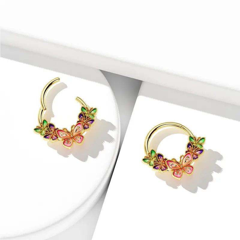 Oufer 16G Iridescent Butterfly Hinged Segment Septum Ring