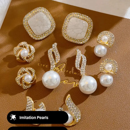 Elegant Faux Pearl & Rhinestone Jewelry Set, Fashion Jewelry for Party, Trendy All-match & Exquisite Jewelry for Birthday Gift, Fashionable Ear Studs Earrings, Shining Earrings, Unique Design Earrings, Stud Earring Sets, Jewellery