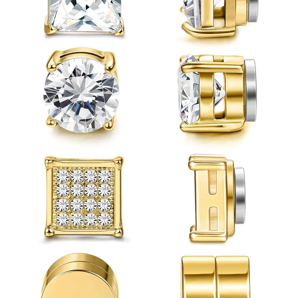4 Pairs Stainless Steel Magnetic Stud Earrings for Men Women Gold CZ Non-Piercing Clip On Stud Earrings Set Non Pierced Earrings 7-8MM Jewellery Accessories