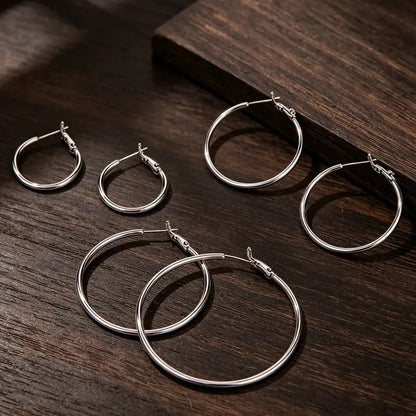 Women's Oversize Hoop Earrings Set - 3 Pairs (40mm, 50mm, 60mm) Thin Silver Big Hoops, Hypoallergenic Circle Earrings for Daily Wear, Fashionable Multi-Size Bold Design Accessories for Women