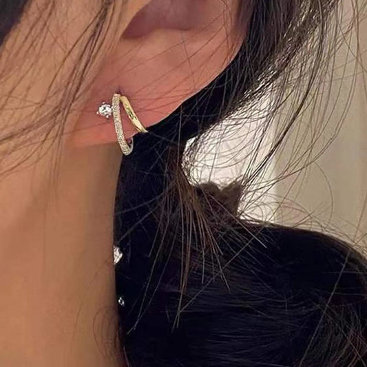 Elegant Cubic Zirconia Decorated C-shaped Earrings for Women, Fashion Jewelry for Party, Daily Clothing Decor, Daily Wear Earrings, Trendy All-match & Exquisite Jewelry for Birthday Gift, Copper Construction Earrings, Fashionable Earrings