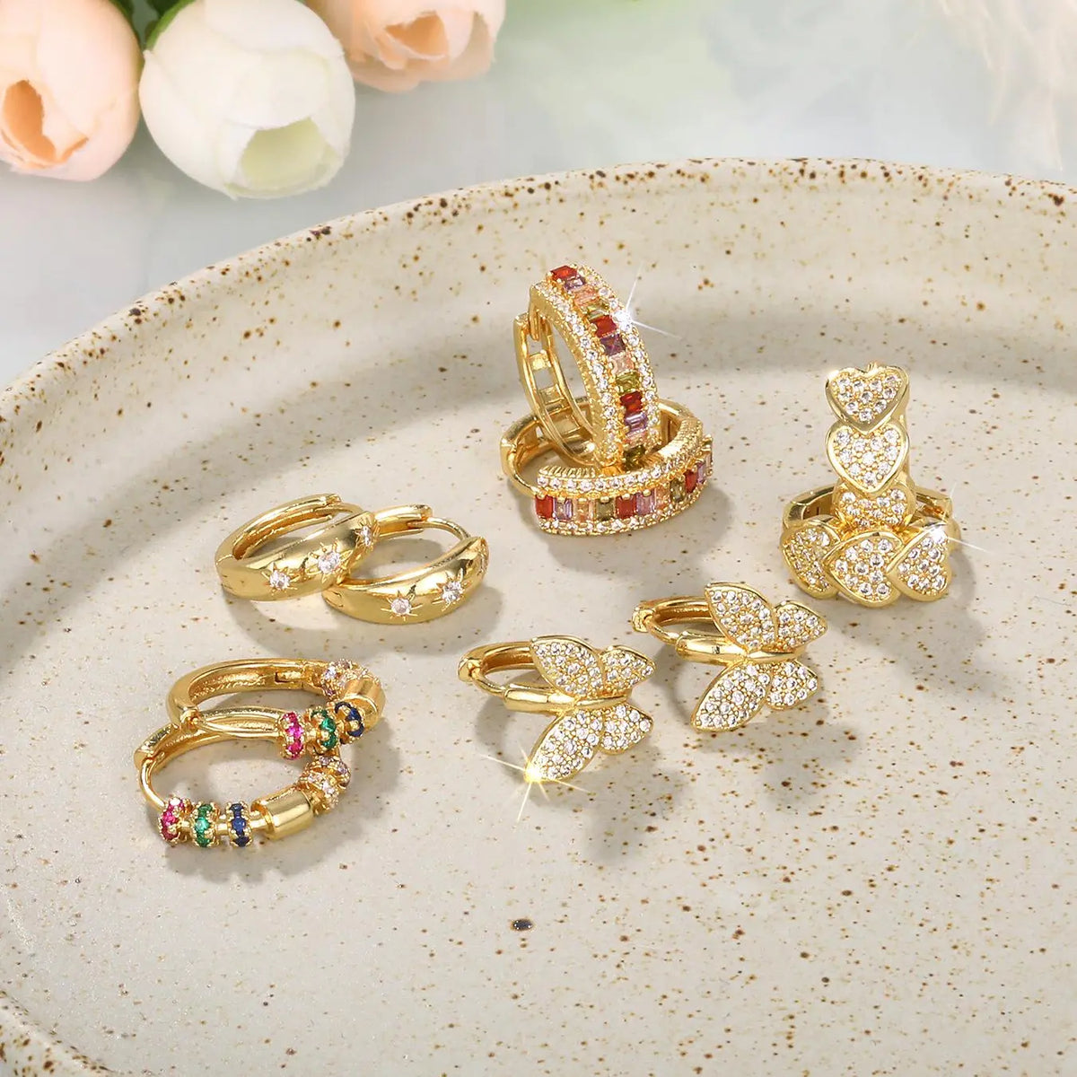Women's Elegant Butterfly & Heart Design Hoop Earrings, Exquisite Hoop Earrings, Trendy All-match Jewelry As Gift for Daily & Party Decor