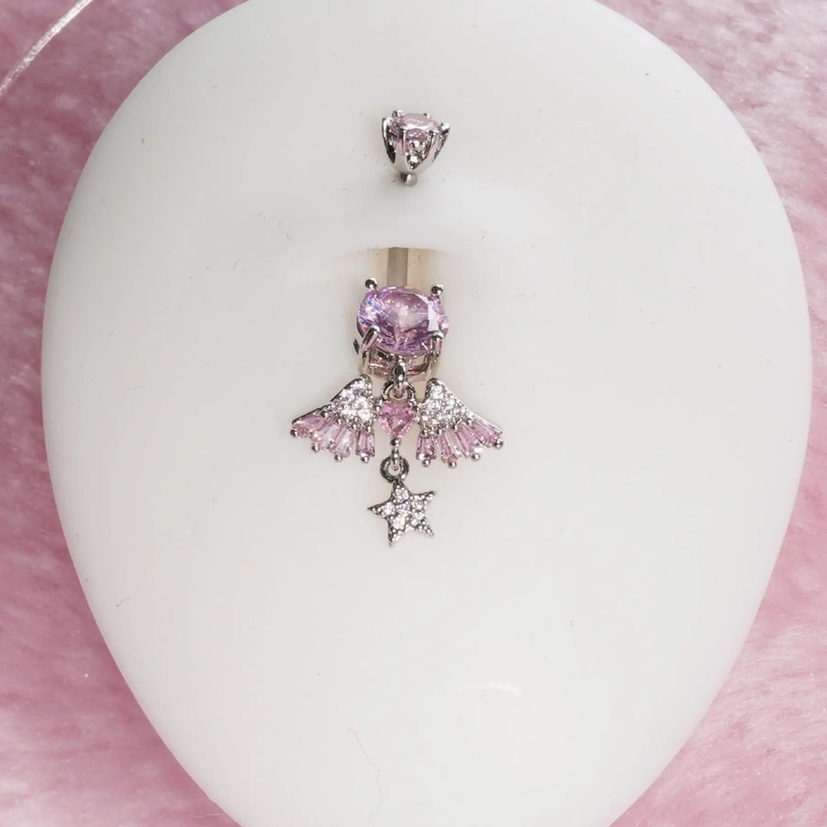 Summer Fashion Unique Design Artificial Zircon Star Wing Pendant Navel Ring, Navel Piercings, Fashion Sweet Style Stainless Steel Belly Button Piercing Jewelry, Belly Button Rings