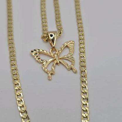 Butterflies' beautiful set of necklace with ID bracelet Cuban link style gold-plated fancy