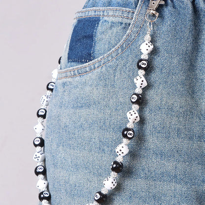 1pc Fashion Street Hip Hop Pants Chain, Rhinestone Beaded, Pool Ball and Dice Decor, Handmade, Unisex, Daily Wear Accessory, Men's Waist Decoration, Chains for Pants