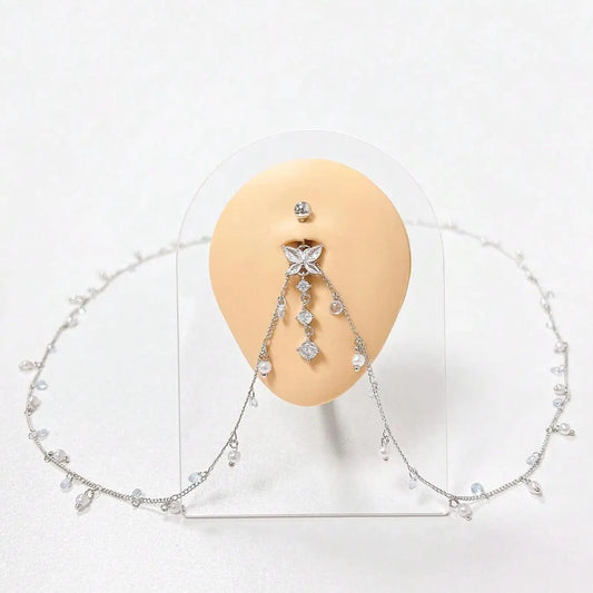 Women's Elegant Rhinestone Decorated Belly Rings, Exquisite Trendy Belly Piercing Jewelry, Chic Body High Quality Jewelry for Party & Daily Decor, Septum Jewelry, Belly Button Ring, Navel Ring, Body Jewellery