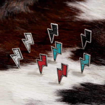 Boho Style Rhinestone Decor Lightning Shaped Stud Earrings, Bohemian Earrings, Fashionable Turquoise Texture  Earrings for Women & Men, Trendy Exquisite Jewelry for Birthday Gift