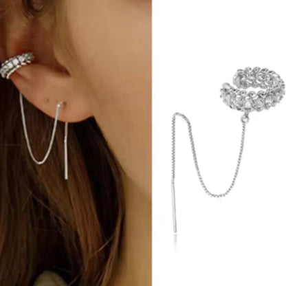 Women's Elegant Rhinestone & Chain Design Ear Cuff, Exquisite Long Thread Earrings, Chic Gorgeous Jewelry As Gift for Girlfriend, Trendy Jewelry, Ear Accessories, Trendy Fashionable Accessories