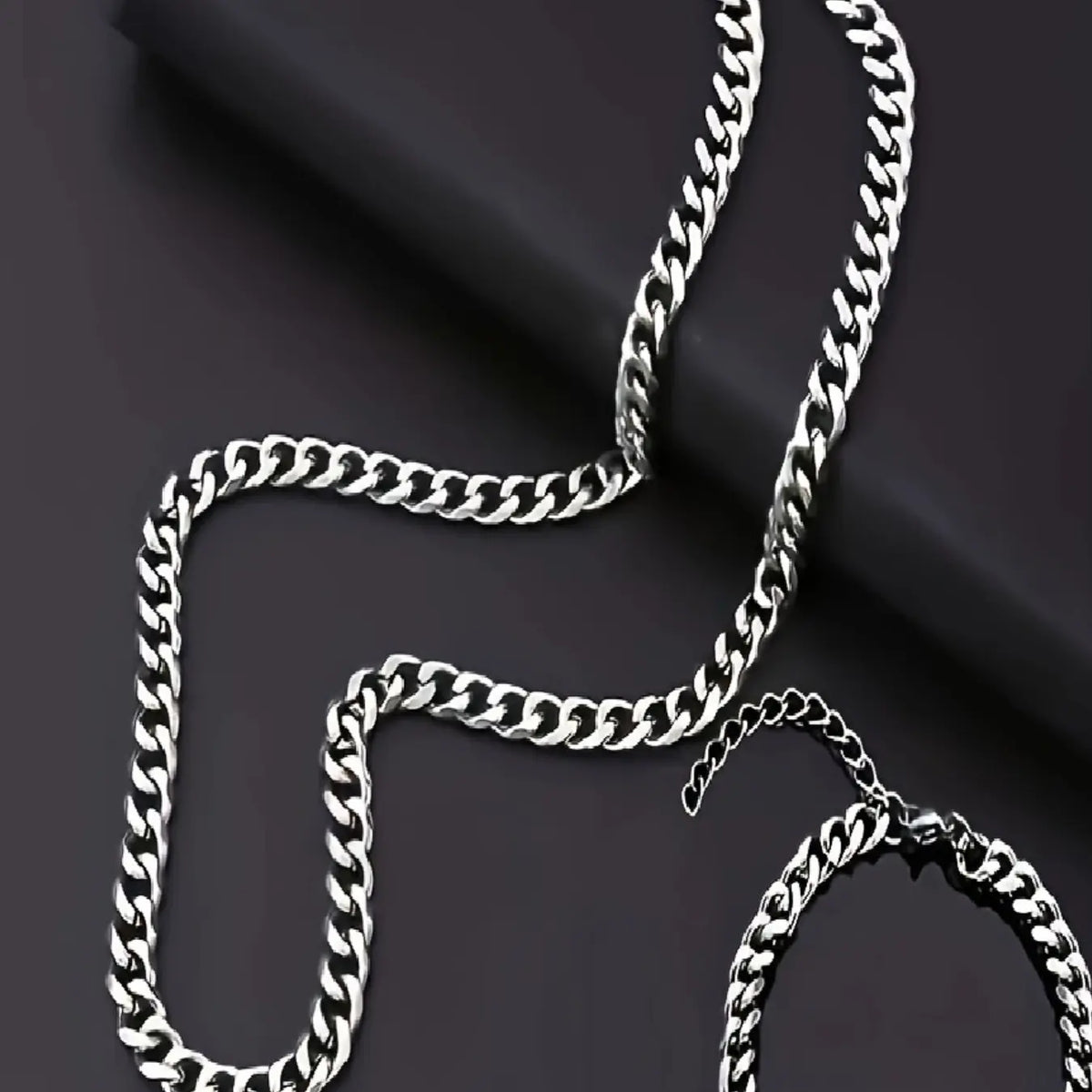 2pcs/Set Men's Minimalist Solid Color Stainless Steel Cuban Link Necklace And Bracelet, Hip-Hop Fashion Jewelry, Fashionable Jewelry Set, Versatile Accessory, Elegant Jewelry, Christmas, Valentine's Day, New Year Holiday Gift