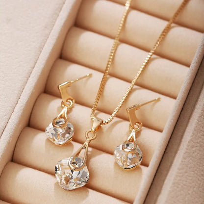 4pcs/set French Elegant Square Dial Women's Watch + Teardrop Necklace Earrings Set, Jewelry Sets, Accessory Set, Perfect Gift for Holidays and Special Occasions