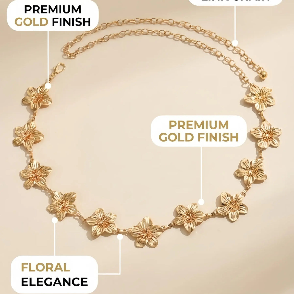Boho Floral Belt Body Chain Fashion Body Jewelry Pants Skirt Waistband Metal Flower Design Casual Style for Women Daily Party Vacation Wear Metallic Flowers African Waist Jewelry Body jewellery