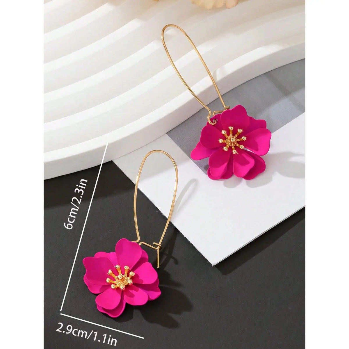 Colorful Floral Drop Earrings for Women, Chic Design in Bright Rose and, Statement Jewelry for Fashion Lovers