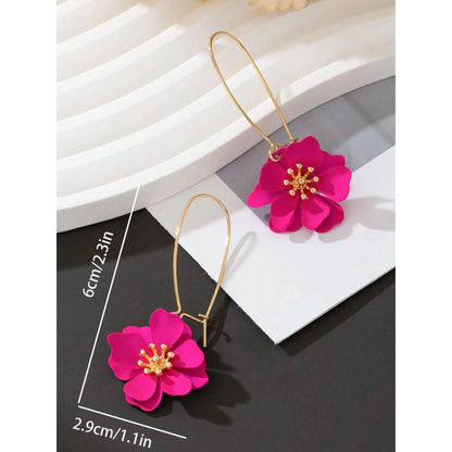 Colorful Floral Drop Earrings for Women, Chic Design in Bright Rose and, Statement Jewelry for Fashion Lovers