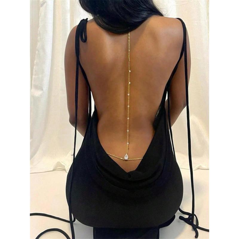 Rhinestone Decor Back Chain Necklace, Bling Chain, Fashion Body Jewelry for Party, Daily Clothing Decor, Trendy All-match & Exquisite Jewelry for Birthday Gift
