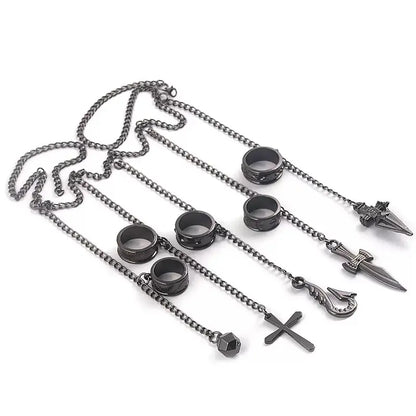 Unisex Anime-Inspired Metal Chain-Link Bracelet with 5-Ring Kurapika Finger Chains, Hunter x Hunter Cosplay Collectible - Casual Costume Jewelry for Cosplay Events, Flower Accent, Small Parts Choking Hazard Note