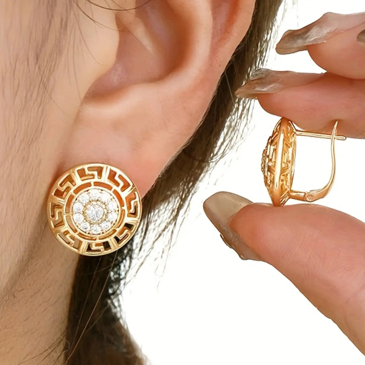 Elegant Vintage Round Zirconia Earrings, Versatile Earrings, Casual Style, Perfect for Holidays & Parties, All Seasons Wear, Casual Trendy Jewelry, Circle Shape Earrings