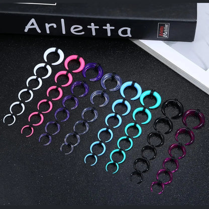 48Pcs Acrylic Septum Stretching Kit 14G 12G 10G 8G 6G 4G Septum Ring C Shape Buffalo Pincher Septum Gauge Kit Body Piercing Jewelry With Black O-Rings For Stretching Pierced Nose Ear Cartilage Nose Rings Hoops Kit Nose Piece