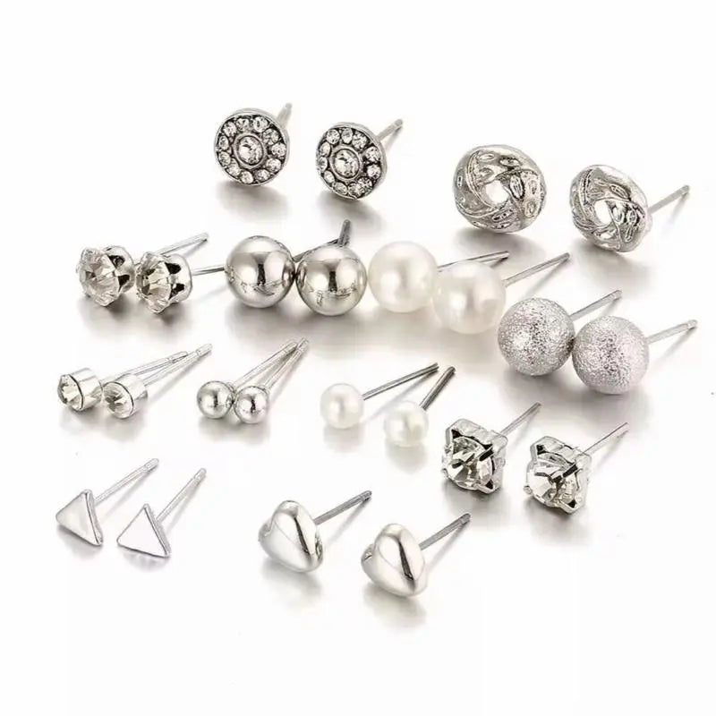 Women's 12-Pair Stylish Ear Stacking Casual Earrings Set - Fashionable Jewelry Accessories for Daily & Special Occasions, Seamless Office Earring Set