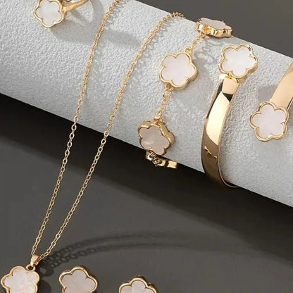 Flower Design Floral Motif Jewelry Set, Accessory Set, Fashionable Jewelry Set, Fashion Necklace & Bracelet & Bangle & Ring & Stud Earrings for Party, Daily Decor, Trendy All-match & Exquisite Jewelry for Birthday Gift