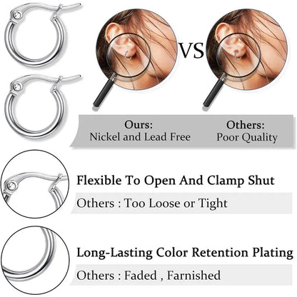 FLORIDECO Women’s & Men’s 10-Pair Stainless Steel Huggie Earring Set Pack, Dainty Lightweight Gold & Silver Mix Fashionable Circular Hoops for Daily Wear