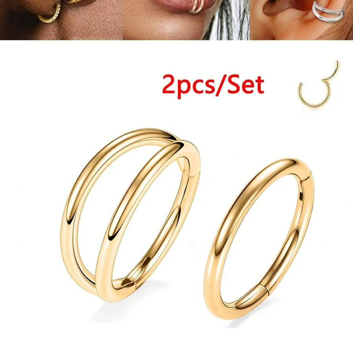 Nose Ring, Body Piercing Jewelry, Nose Rings Hoops, Cartilage Hoop Earring, Helix Hoops, Tragus Hoop Earring, Lip Ring, Septum Ring, Double Hoop, Nose Hoop, Hypoallergenic, Nose Piercing Clicker, Hinged Nose Ring Hoop, 6mm 8mm, 316L St, Jewelry