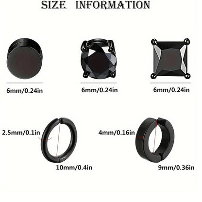15 Pairs Fashion Street Style Stainless Steel Magnetic Hoop Earrings, Ear Hoops, Earring Set, Non Pierced Jewelry for Men and Women, Acupressure Patch