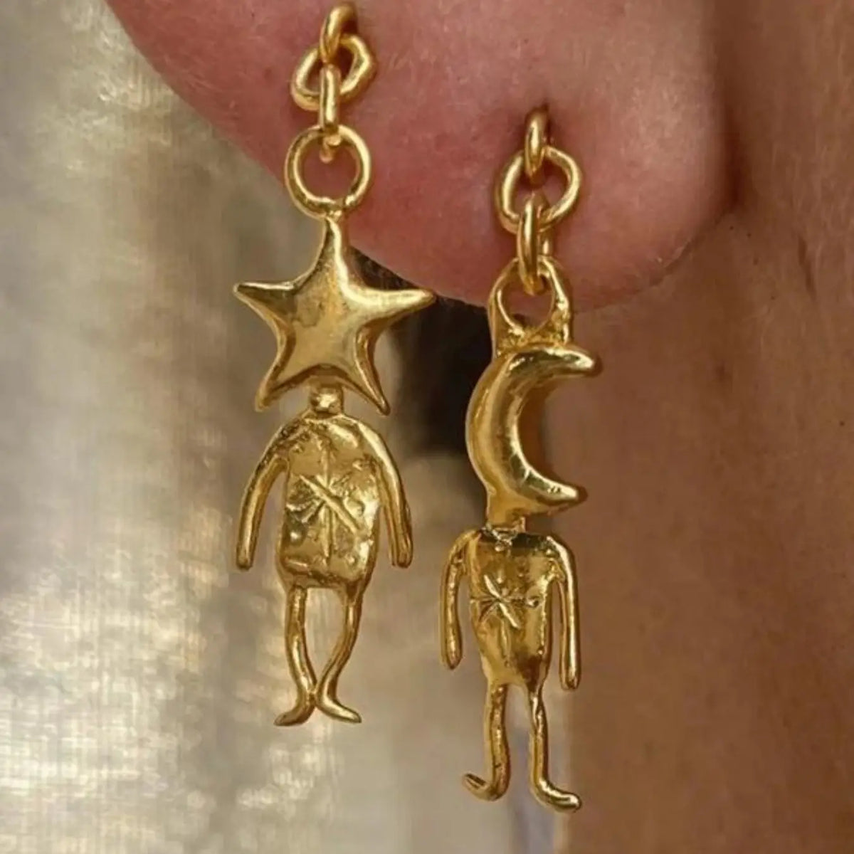 Vintage Star Moon Earrings, Good Earrings, Simple Creative Women's Party Vacation Metal Earrings, Jewelry Accessories, Retro Design Ear Studs Valentine's Day, Anniversary Gift Daily Vacation Gift