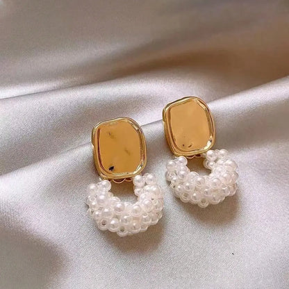 Vintage Round Faux Pearl Shell Drop Heart Shape Earrings, 4 Pairs/set, Earring Pack, Earring Stacking Set, French Style Design, Ideal for Everyday & Special Occasions, Versatile Accessory, Exquisite Jewelry Gift, Earring Stacks