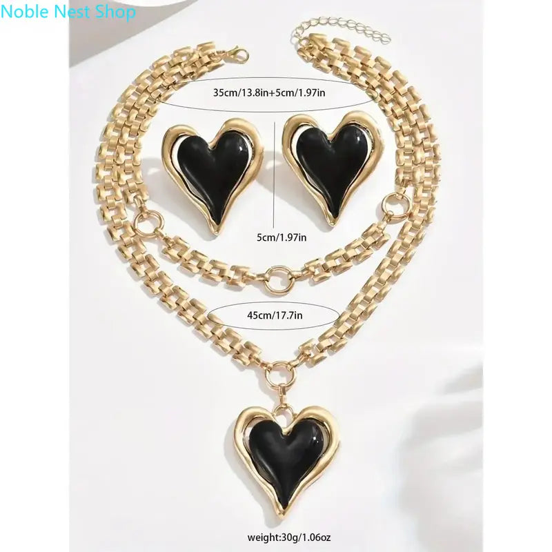 Women's Multi-Layer Heart Fashionable Jewelry Set - Necklaces Set with Heart Pendant, Layered Elegance Earrings for Daily Casual, Party, Mother’s Day Gifting, Chains Set
