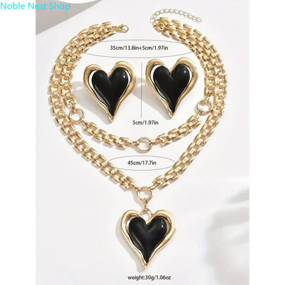 Women's Multi-Layer Heart Fashionable Jewelry Set - Necklaces Set with Heart Pendant, Layered Elegance Earrings for Daily Casual, Party, Mother’s Day Gifting, Chains Set