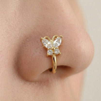 5 Piece Vintage Body Jewelry Synthetic Zircon Nose Rings Set, Butterfly Snake Arrow Geometric Design, No Piercing Needed, Perfect for Daily Wear, Sparkling Zircon Inlay, Body Jewellery