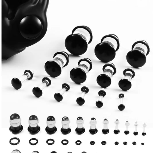 vanku Glass Ear Gauges Plugs Set (10/16/18pcs), Comfy Dead Stretching Plugs with Rubber Rings Ear Gauge Tunnels