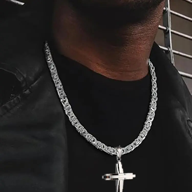 2pcs Mens Stainless Steel Silver Jesus Cross Pendant Necklace Chain Bracelet Set Jewelry, High-quality Religious Cross Pendant, Men'S Daily and Gift-giving Accessories, Suitable for All Seasons